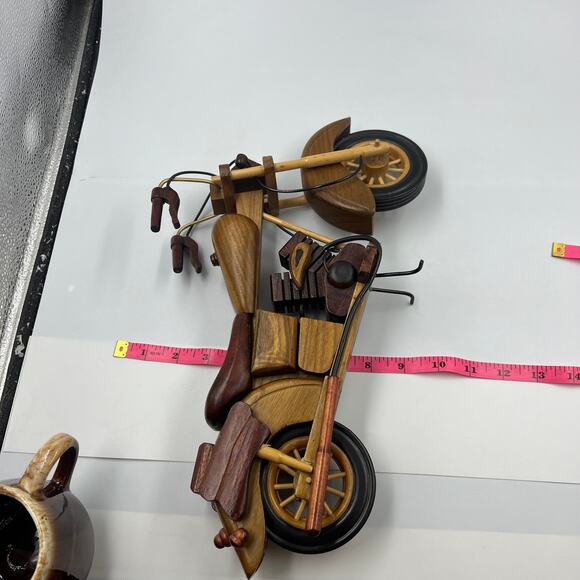 Vintage Handmade Exotic Hard Wood Decorative Motorcycle Bike Harley 14" - Picture 2 of 15
